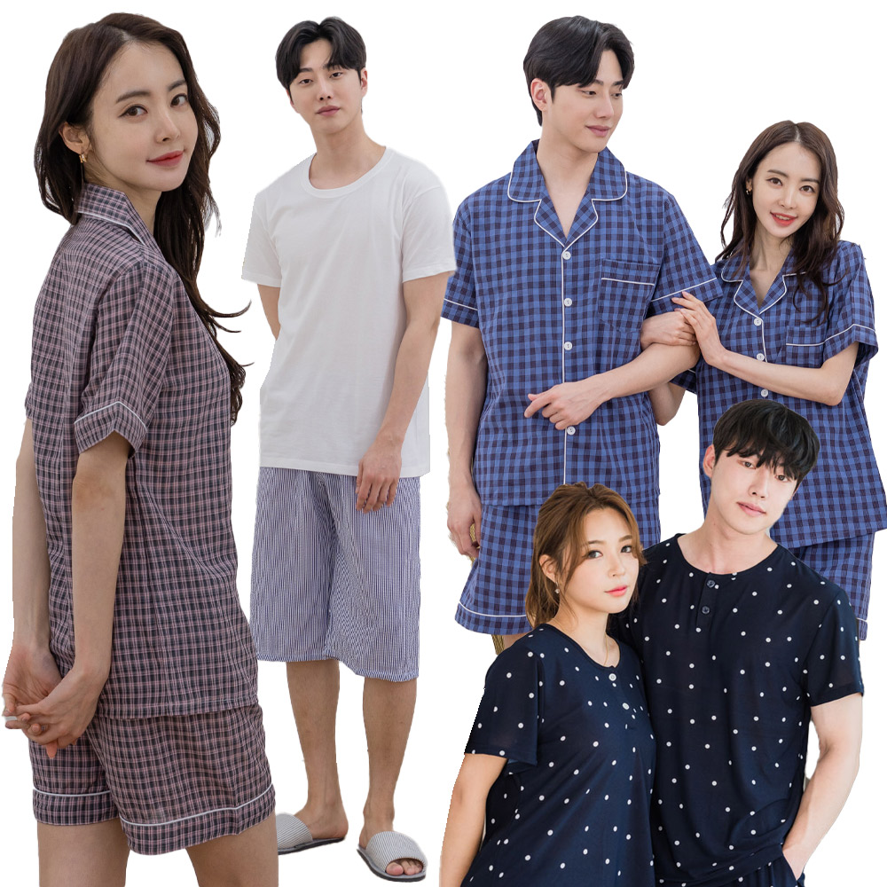 커플 잠옷 세트 여름 반팔 민소매 파자마 원피스 - 상세 이미지 4