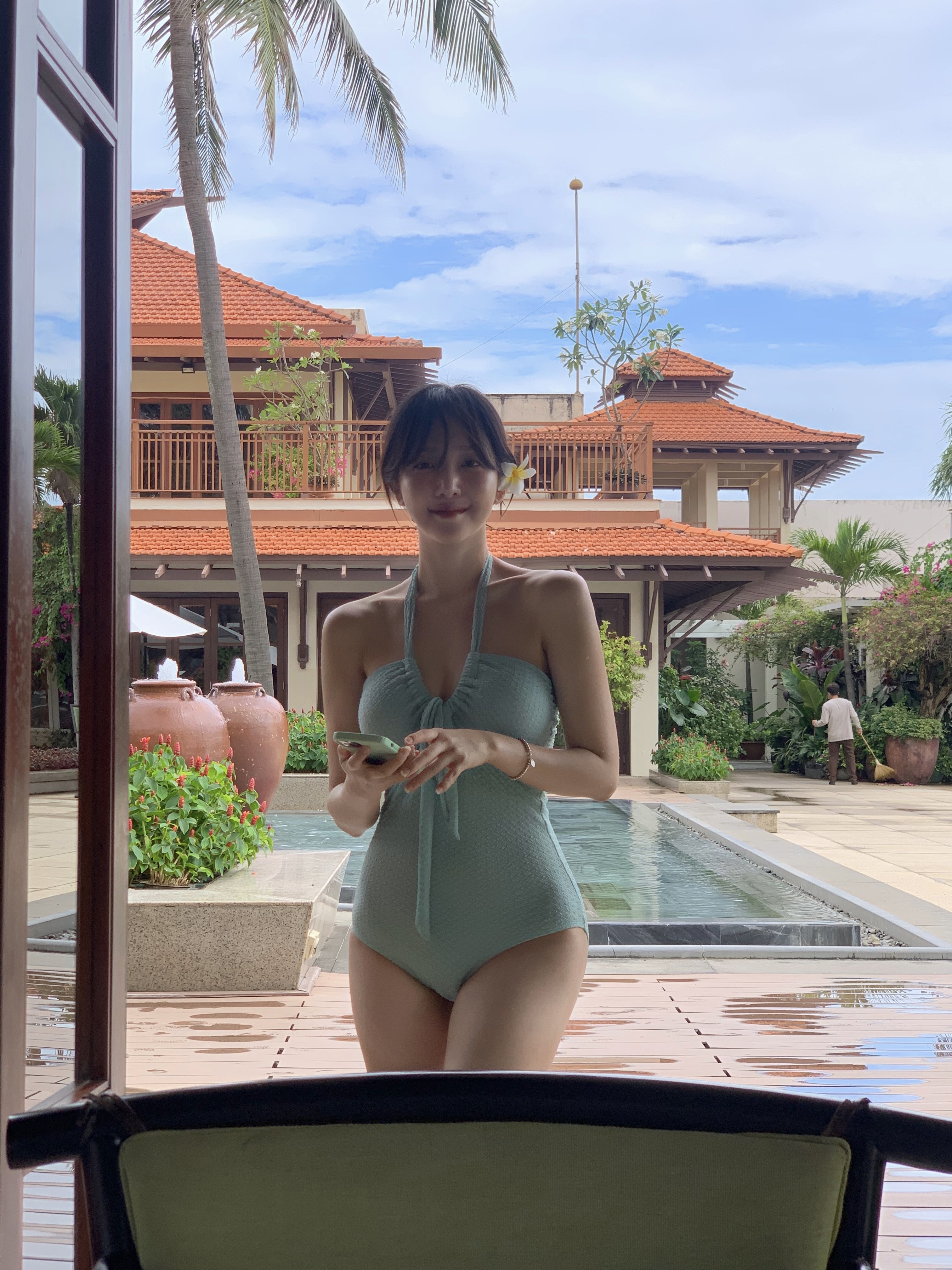 1600장돌파[무배/당일] 🍸(S,M,L) 민트 바스트 트임 홀터넥 고급스러운 수입 여성 모노키니 니트비키니 상세 이미지 18