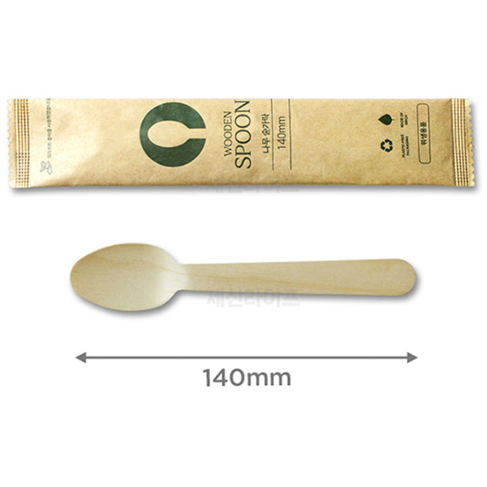 친환경 일회용 나무 스푼 아이스크림 도시락 스푼 140mm 100개 개별포장 (1725) - 상세 이미지 2