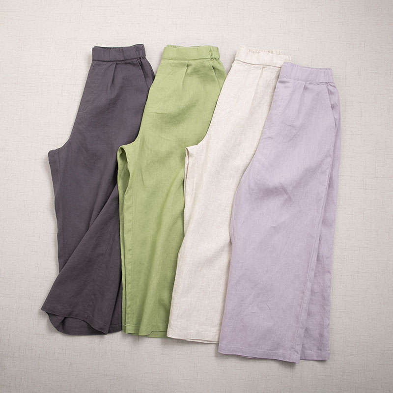린넨슬랙스 마바지 파스텔 여성 밴딩 9부 린넨통바지 - 상세 이미지 4