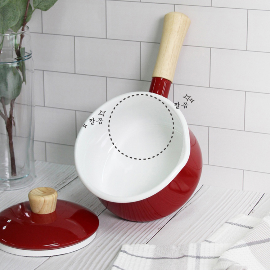 일본 법랑 밀크팬 초기 이유식 냄비 인덕션 범랑 소스팬 밀크팟 에지리 편수 냄비 15cm