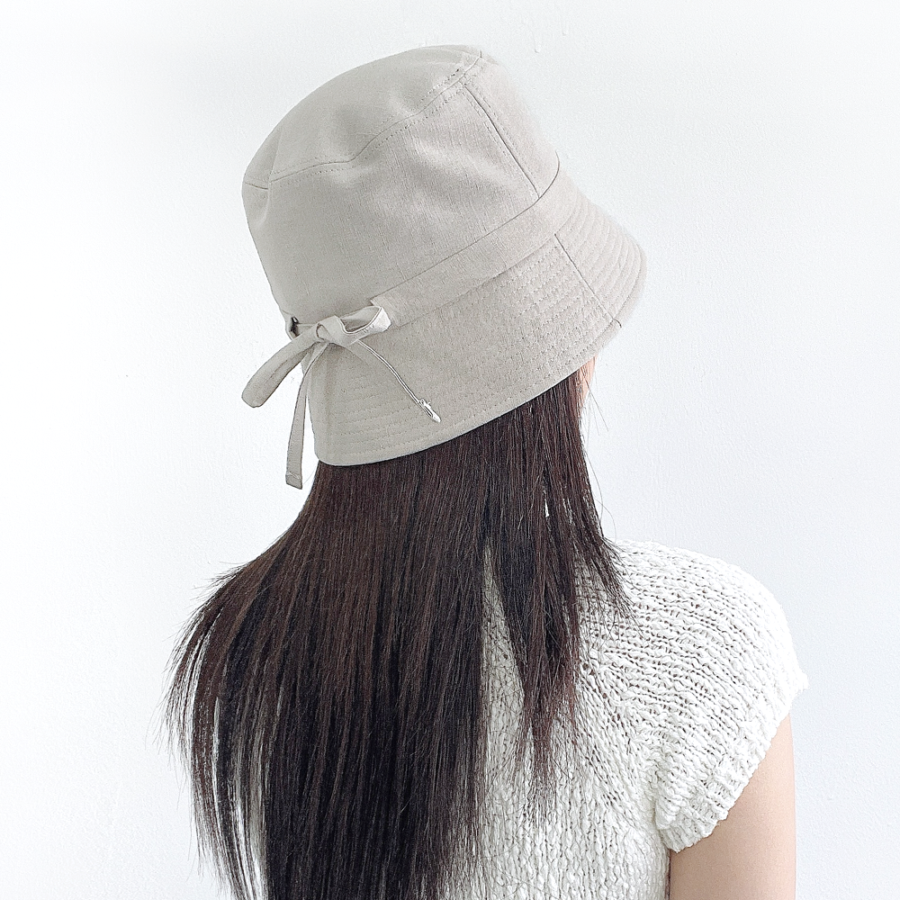 루이 뒷리본 린넨 여성 여름 딥다운 벙거지모자 버킷햇