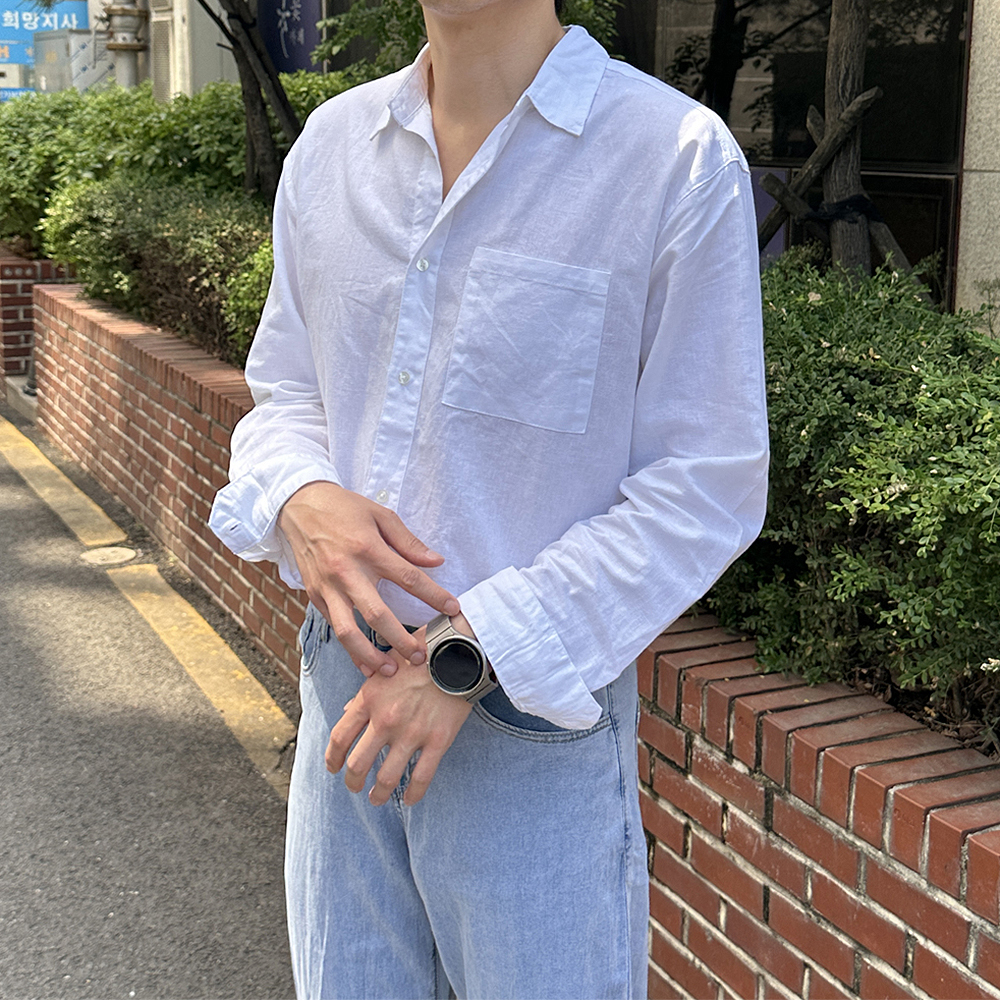 남자셔츠 와이드카라 오버핏 남성남방 남자린넨셔츠 이미지 2