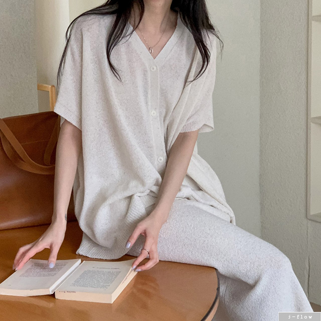 란드 린넨 루즈핏 부클 브이넥 버튼 가디건 3col 여름 하프 긴팔 세트 여리 제이플로우 - 상세 이미지 3