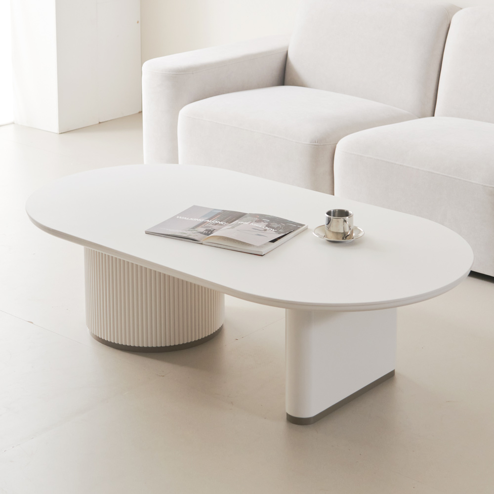 블랑드 밀크 세라믹 템바보드 거실 쇼파 테이블 양타원형 1300, 화이트