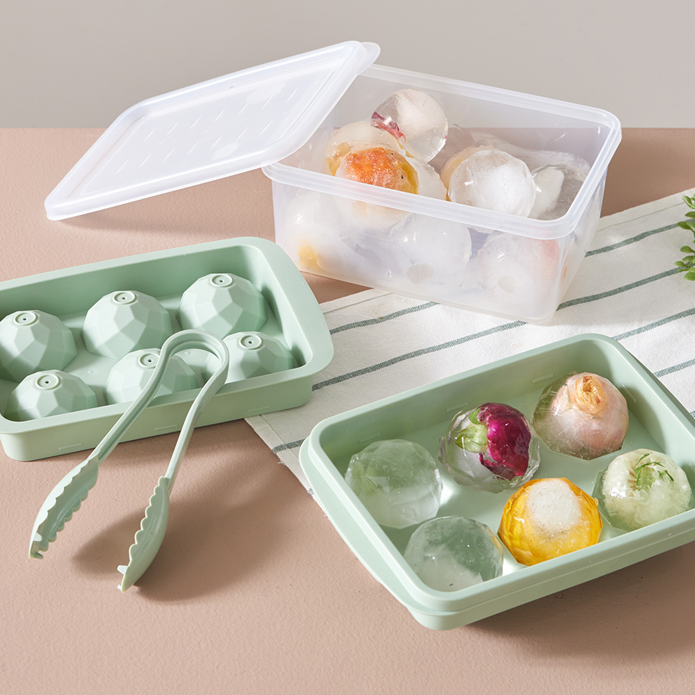 이지앤프리 크리스탈 아이스볼 6구 얼음트레이 얼음통 집게 4종 세트 그린