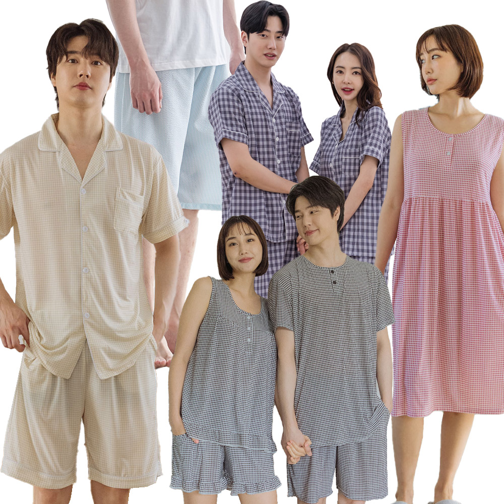 커플 잠옷 세트 여름 반팔 민소매 파자마 원피스 - 상세 이미지 3
