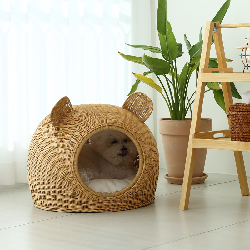 고양이숨숨집 강아지 라탄 하우스 소형 애견 인테리어 쿠션포함