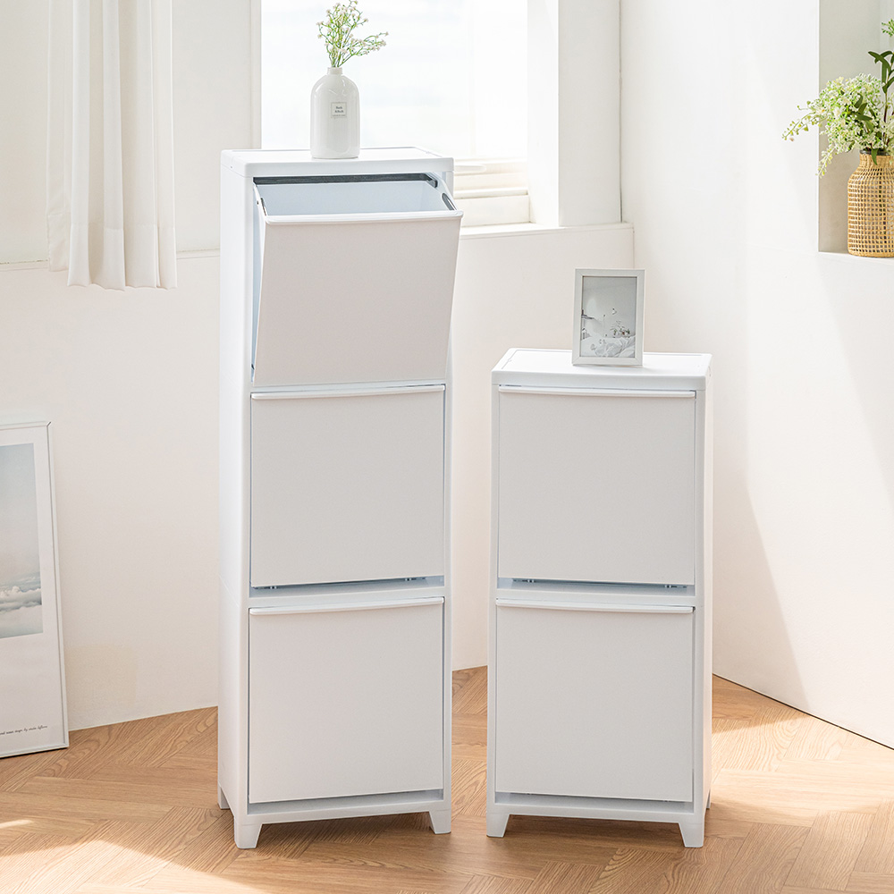 [단독] 창신리빙 프랑코 인테리어 스탠드 분리수거함 2단 2개 + 전용 우드상판 풀세트