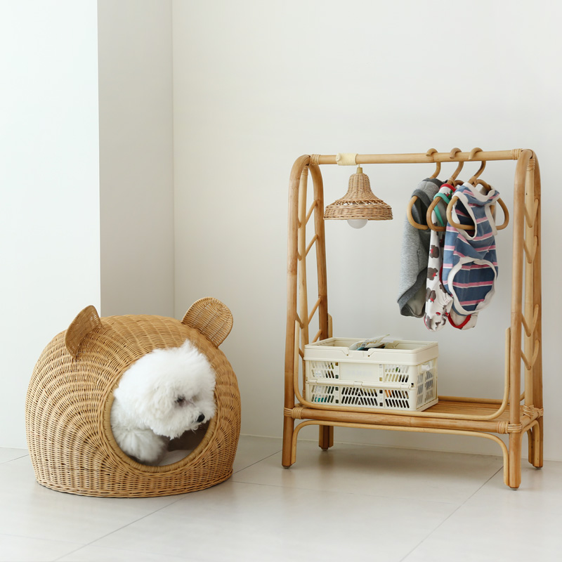 고양이숨숨집 강아지 라탄 하우스 소형 애견 인테리어 쿠션포함