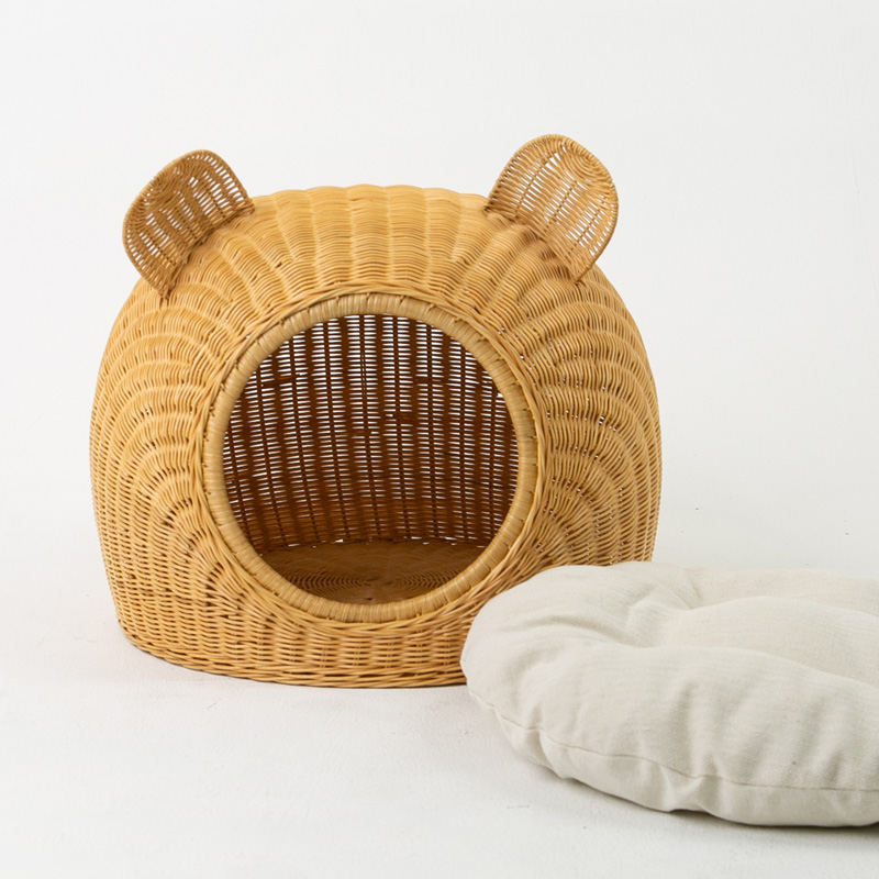 고양이숨숨집 강아지 라탄 하우스 소형 애견 인테리어 쿠션포함