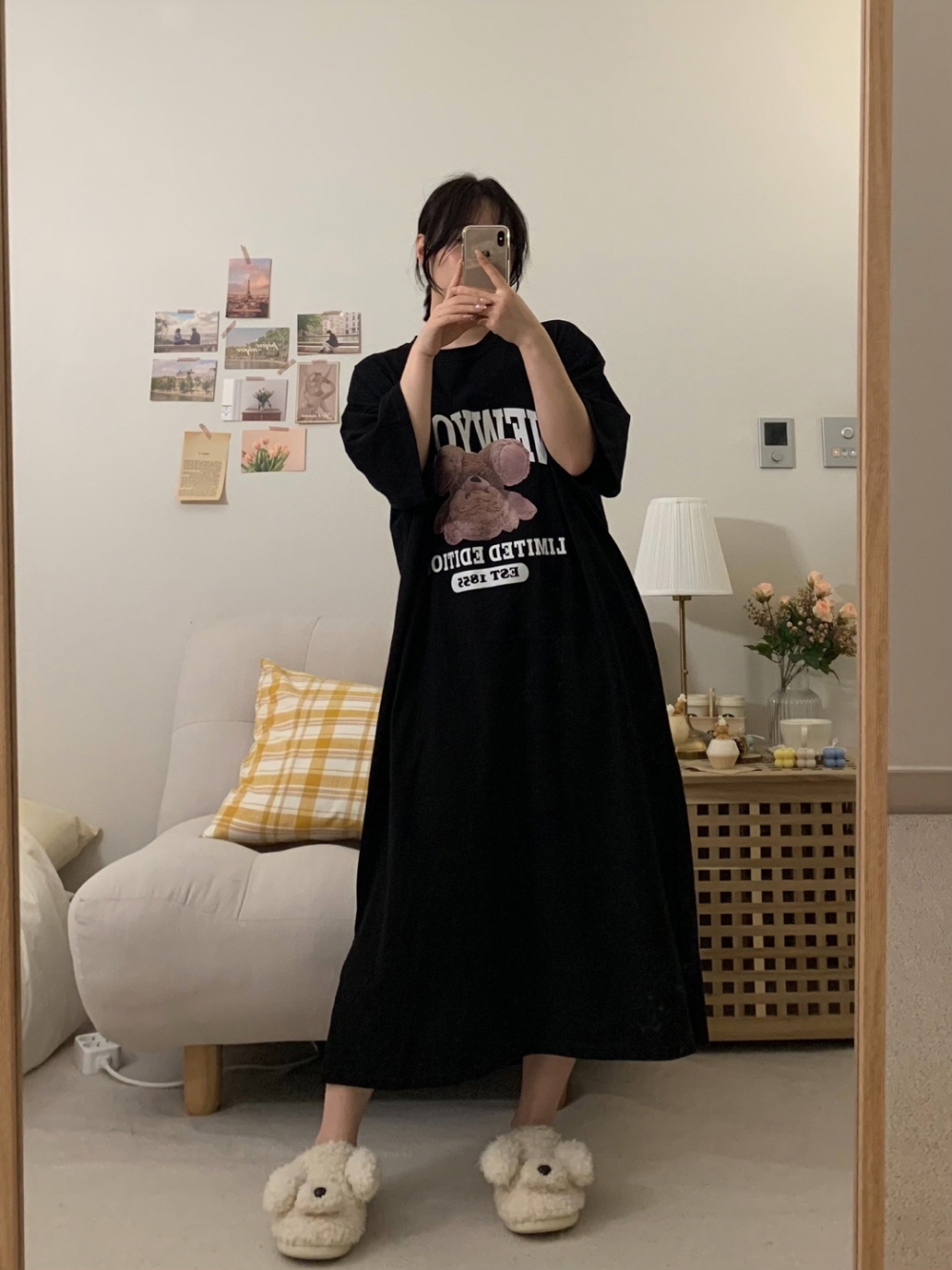 거꾸로 테디 반팔 원피스 여름 빅사이즈 편한 실내 롱 원피스 이미지 2
