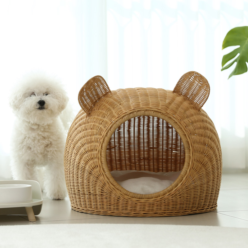 고양이숨숨집 강아지 라탄 하우스 소형 애견 인테리어 쿠션포함