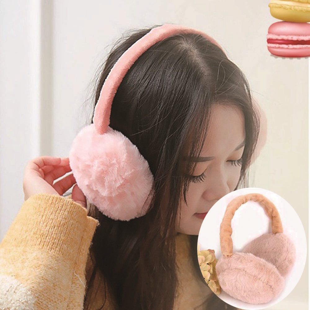 따뜻한 마카롱 털귀마개 방한 접이식 토끼털 커플 귀여운 귀돌이 - 상품 이미지