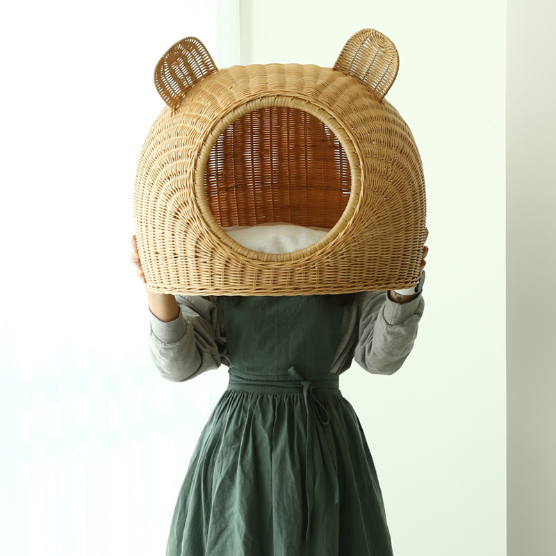 고양이숨숨집 강아지 라탄 하우스 소형 애견 인테리어 쿠션포함