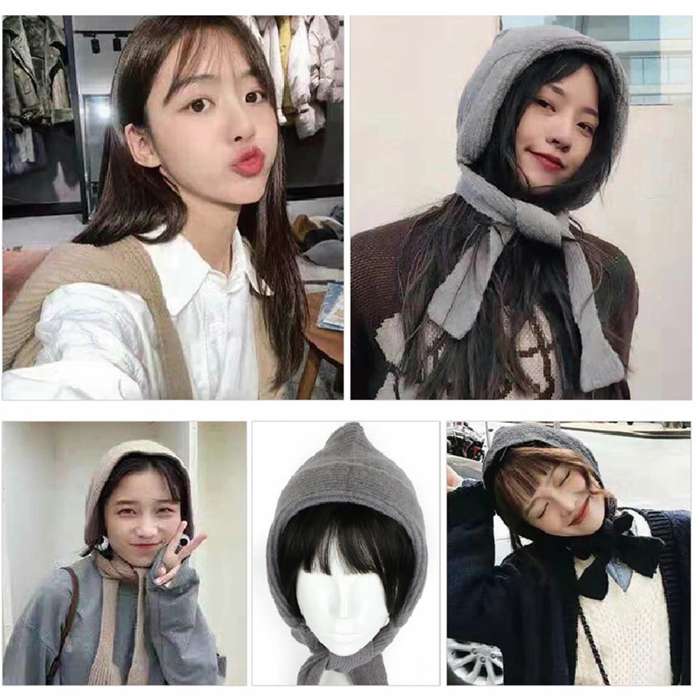 여성 니트 보넷 모자 후드 보닛햇 끈모자 - 상품 이미지
