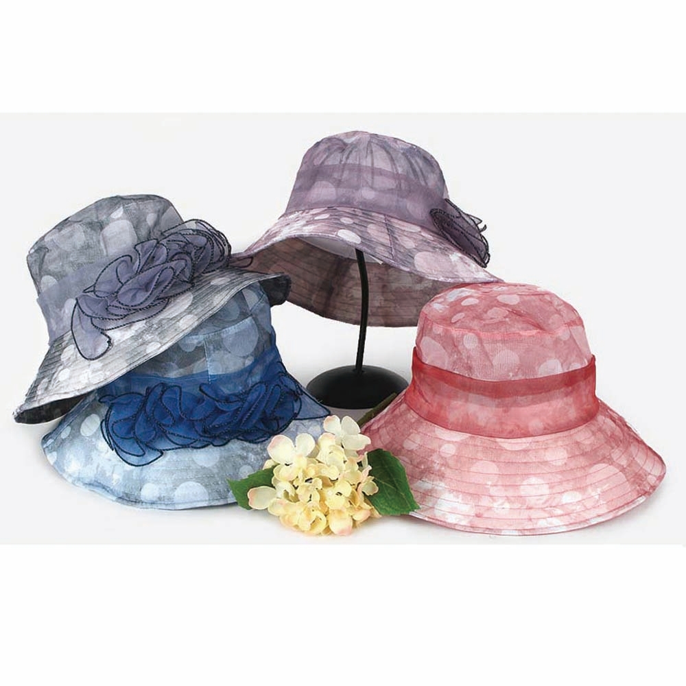 도트 코사지 시스루 벙거지 챙모자 중년 엄마 버킷햇 - 상품 이미지