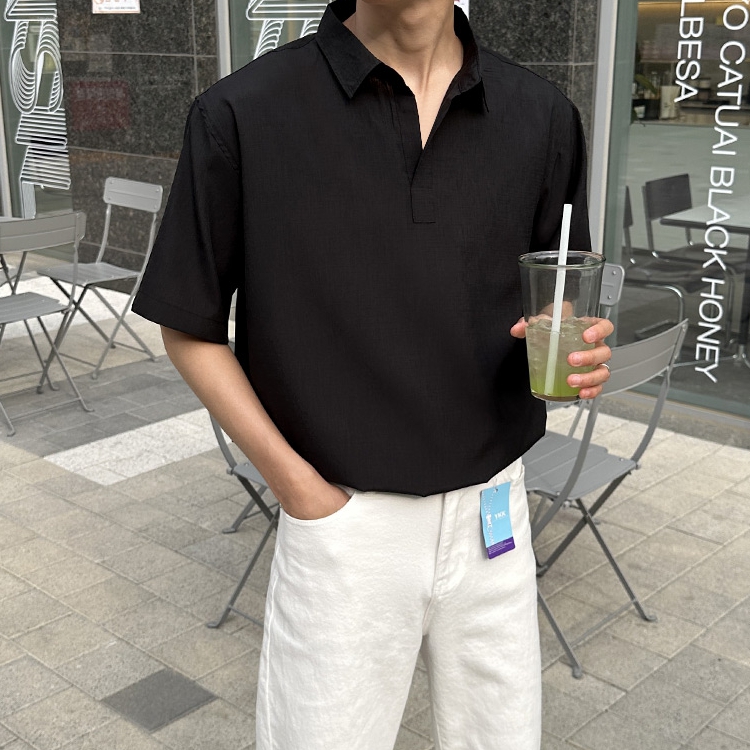 남자 케팬 여름 링클프리 린넨 반팔 반오픈 카라 셔츠 7컬러 이미지 3
