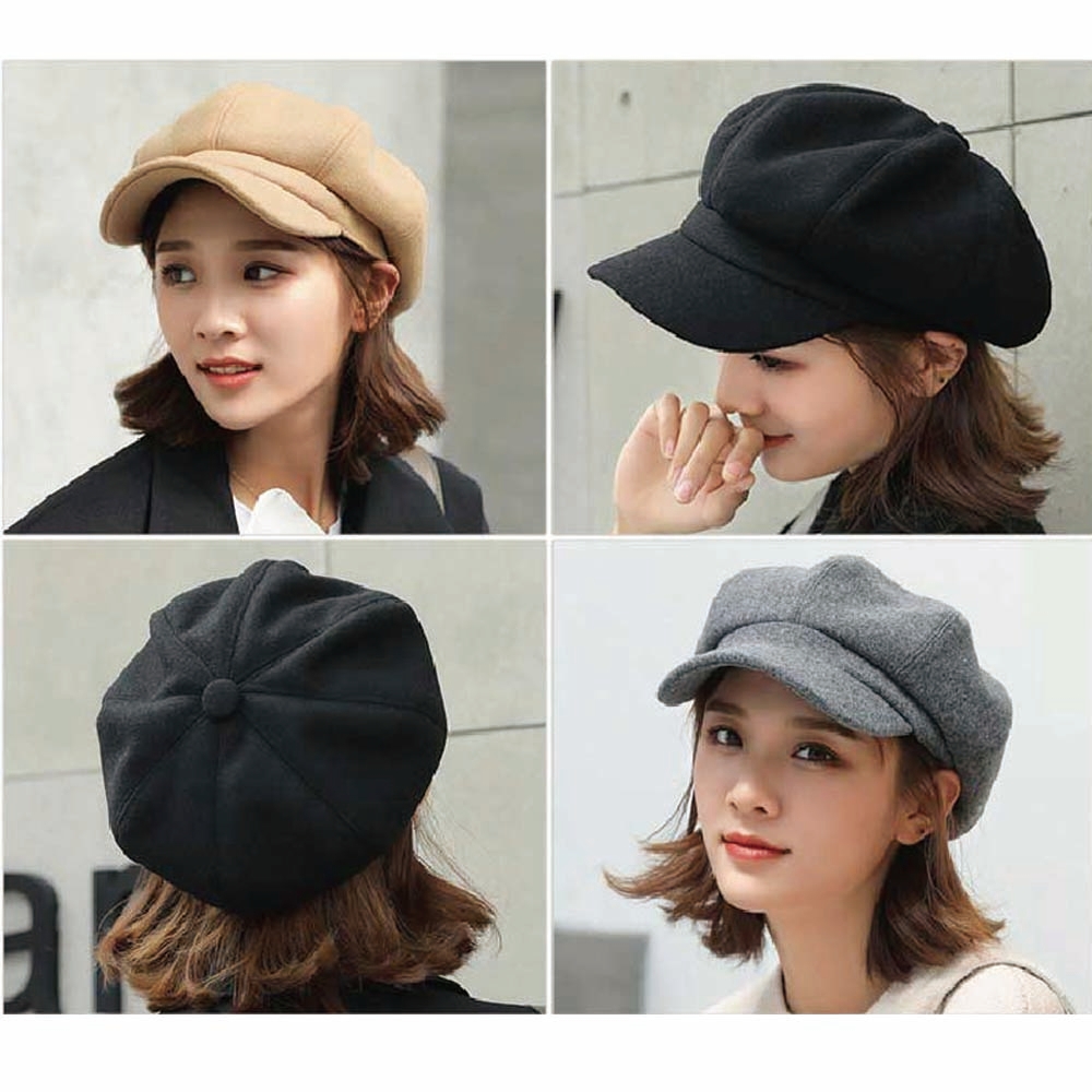 여성 팔각 무지 챙 베레모 모자 면 팔각모 - 상세 이미지 2