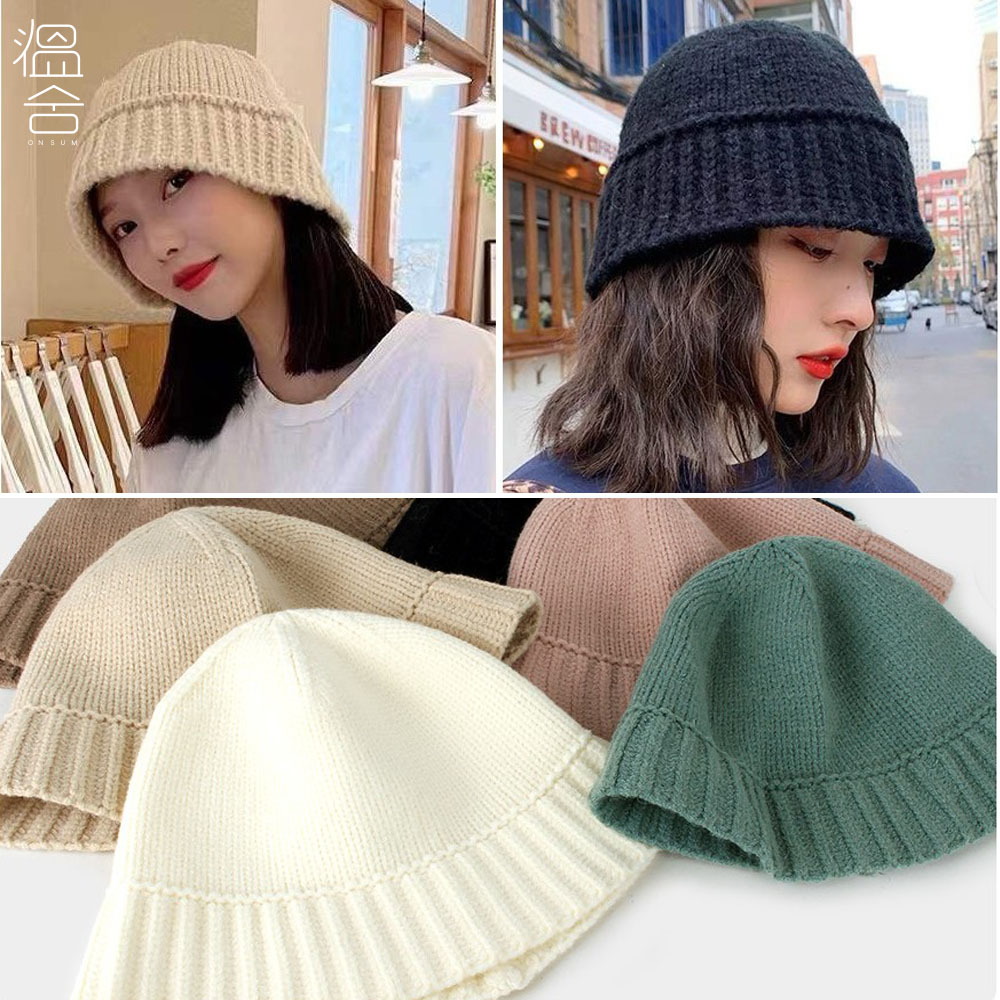 데일리 울 버킷햇 골지 모자 니트 산책 숏챙 벙거지 - 상품 이미지