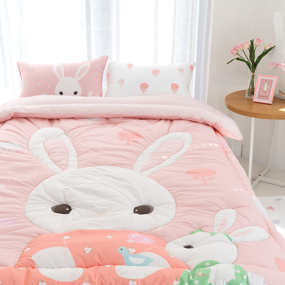 키즈 알러지케어 간절기 손자수 차렵이불 패드세트 에이미 핑크 (토끼), S.SS(싱글.슈퍼싱글겸용)