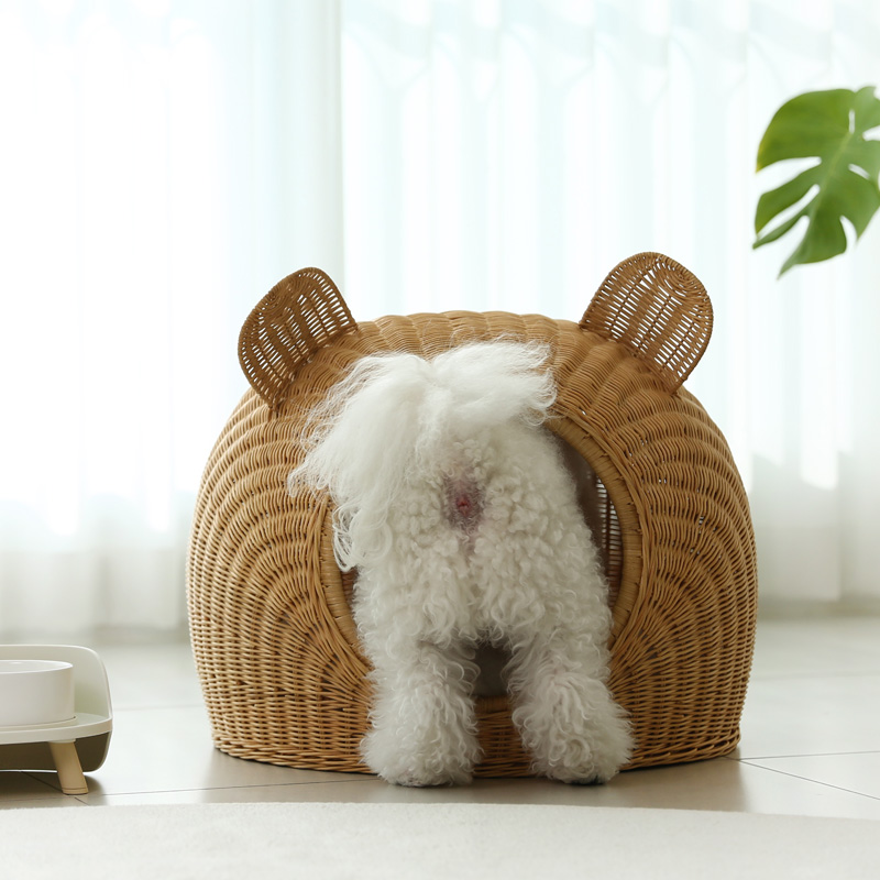 고양이숨숨집 강아지 라탄 하우스 소형 애견 인테리어 쿠션포함