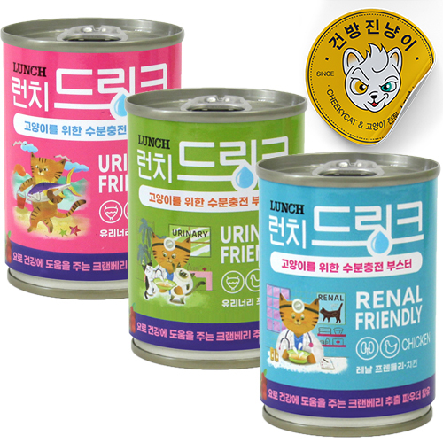 런치 드링크 고양이 수분충전 부스터 3종콤보 120g x3개세트 레날 유리너리 치킨 참치 - 상품 이미지