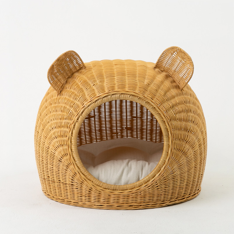 고양이숨숨집 강아지 라탄 하우스 소형 애견 인테리어 쿠션포함