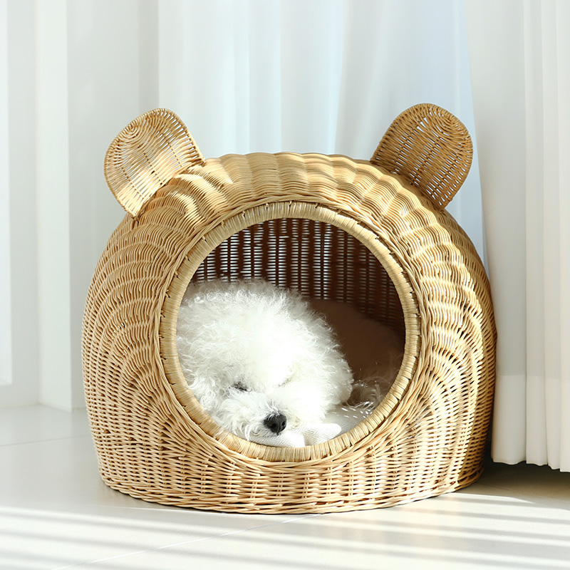 고양이숨숨집 강아지 라탄 하우스 소형 애견 인테리어 쿠션포함