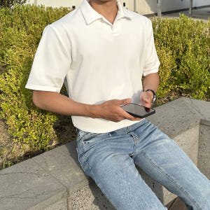 남자 남자 만자니오 여름 미니멀 오픈 카라 반팔티 착용 후기 | 사이즈/핏 총정리 - 상품 이미지 2