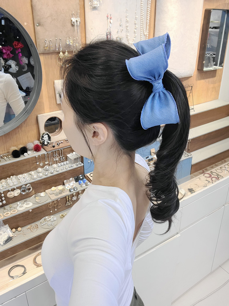 리본 바나나핀 연청 찐청 심든 한단 캐주얼 청지 머리핀 - 상품 이미지