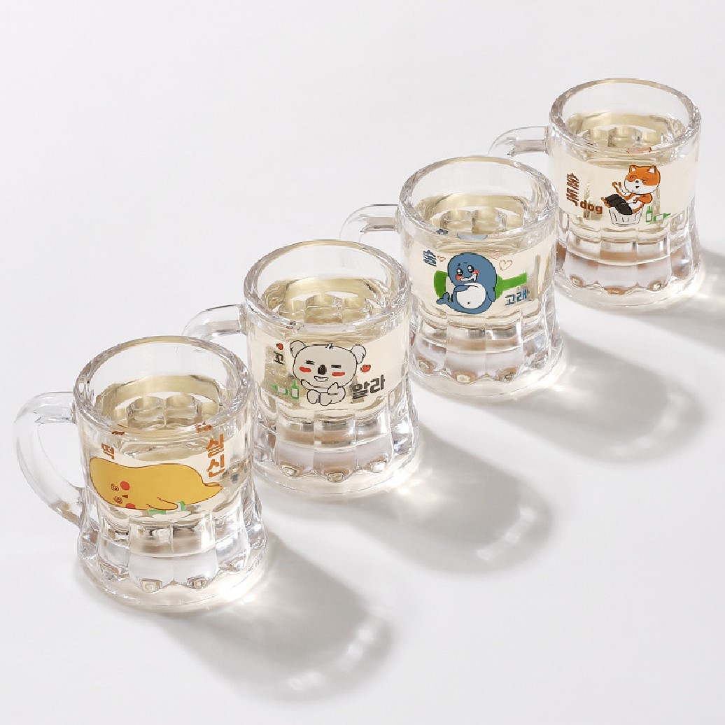 손잡이 소주잔 특이한 술잔 편의점 커스텀 유리 사대천왕 4P