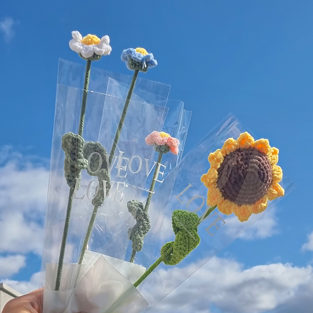 해바라기 조화 꽃 다발 뜨개꽃 데이지(화이트) - 상품 이미지