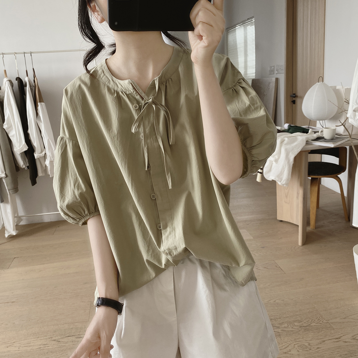 퍼프소매 리본블라우스 루즈핏 오버핏 - 상세 이미지 4