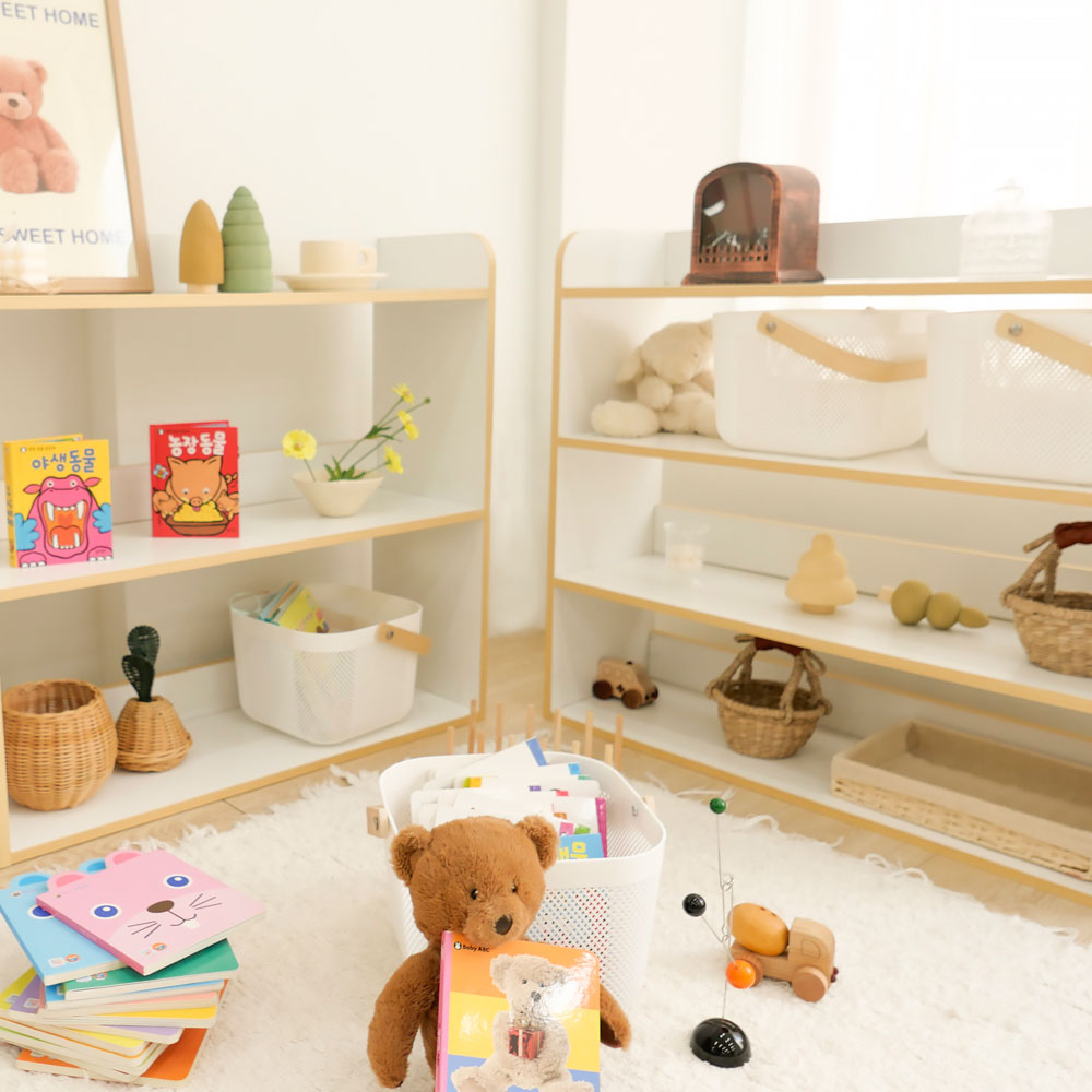 심플룸 교구장 전면 책장 낮은 원목 아기 유아 3단