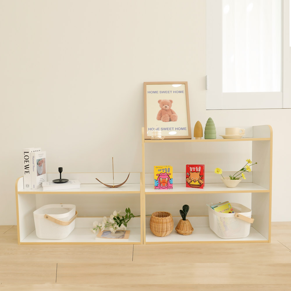심플룸 아기 책장 교구장 유아 전면 원목 우드 아이 2단 책장 화이트