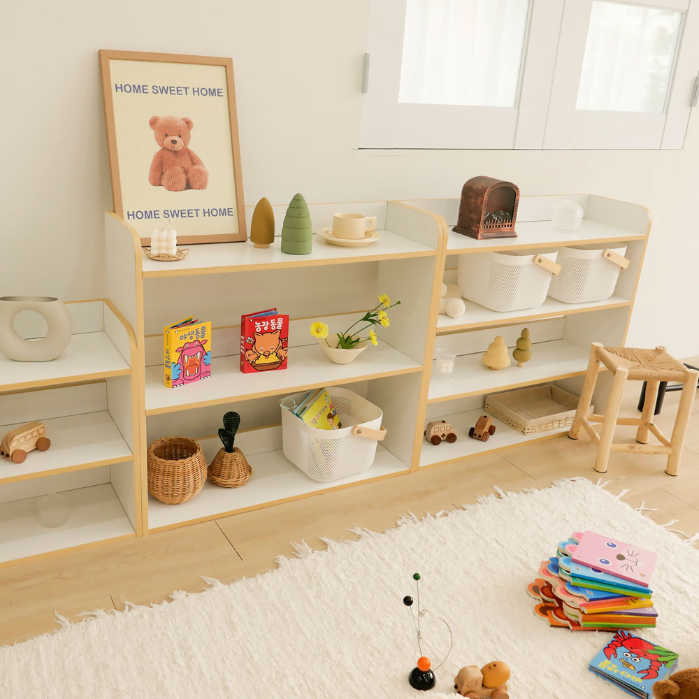 심플룸 교구장 전면 책장 낮은 원목 아기 유아 3단