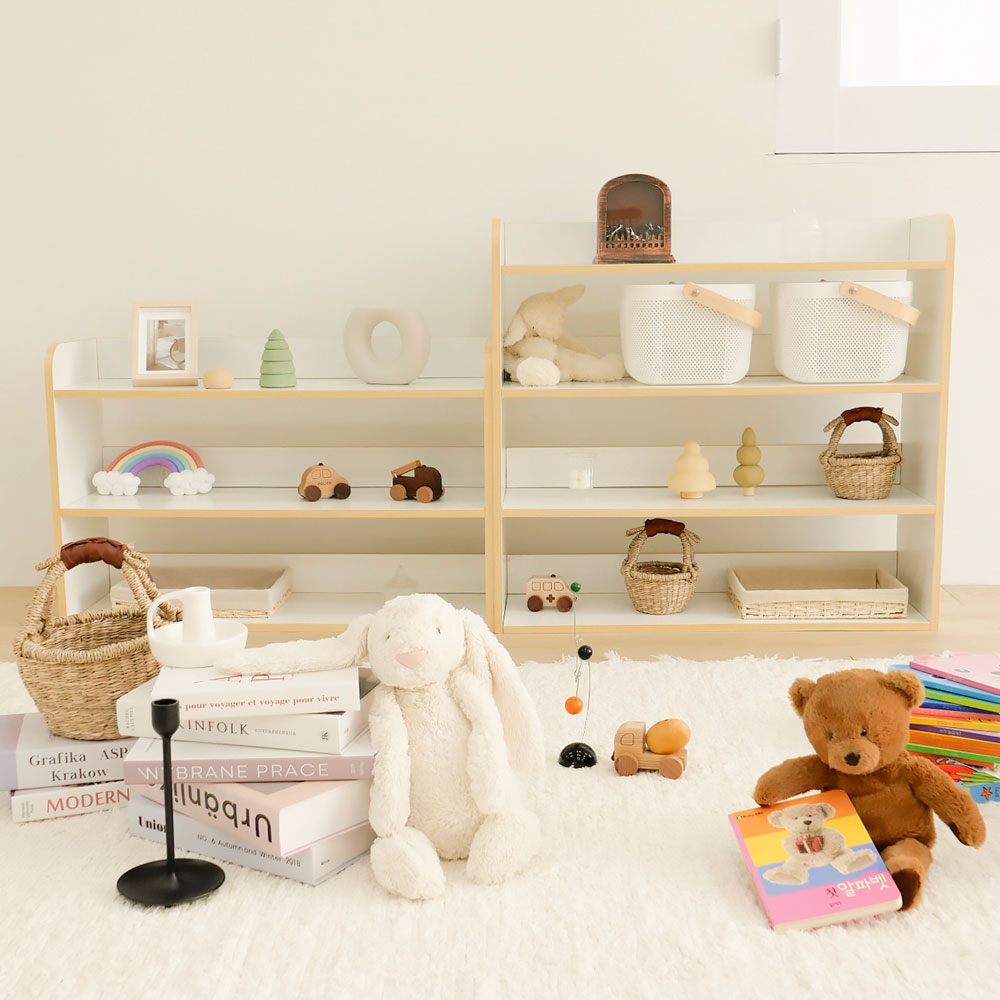 심플룸 교구장 전면 책장 낮은 원목 아기 유아 3단