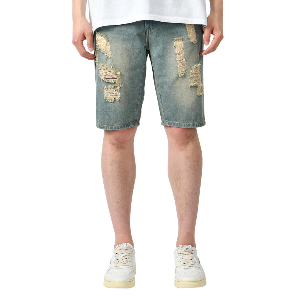 남자 청반바지 여름 빈티지 5부 숏 데님 데미지 찢청 HC069