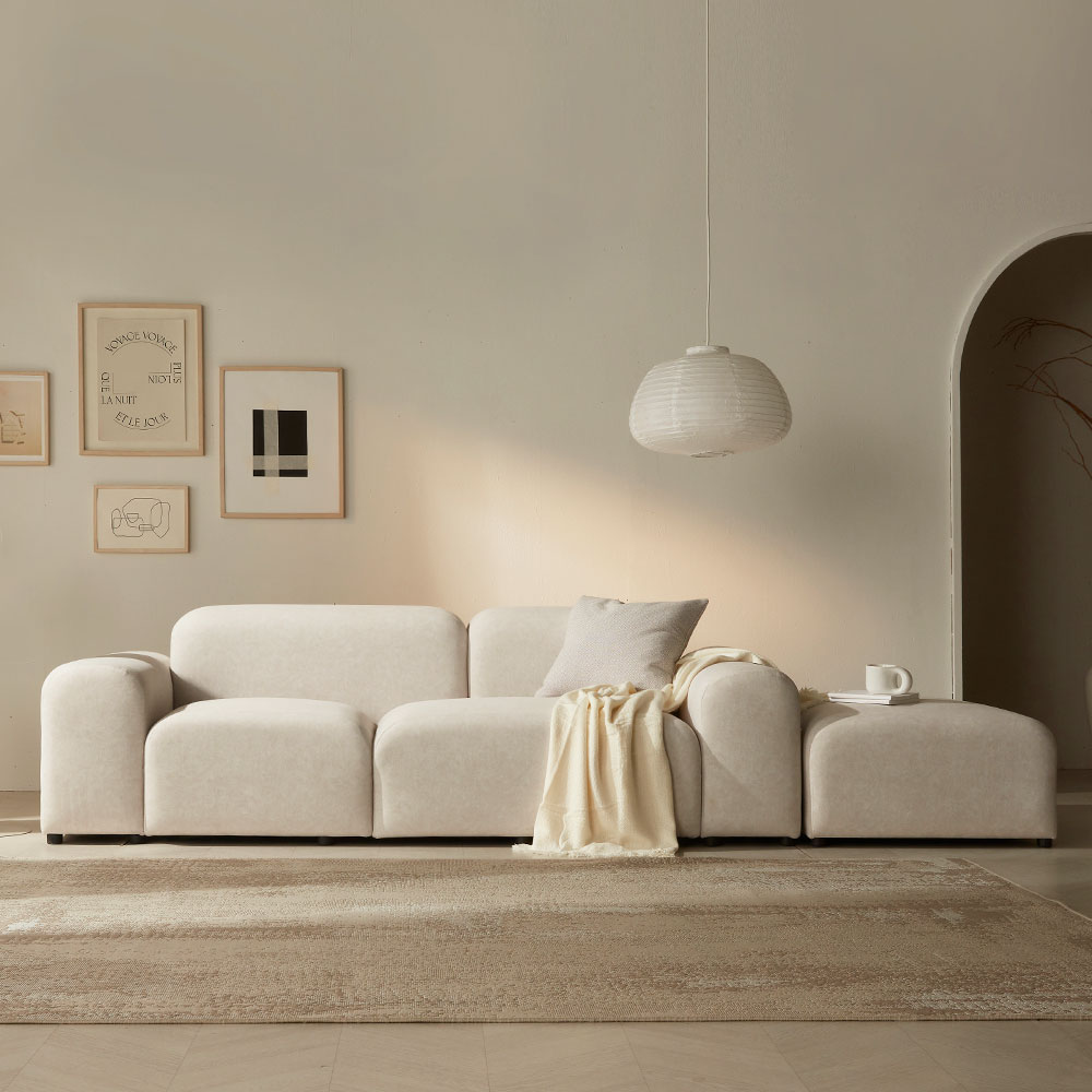 장인가구 로엠 3인용 이지클린 조야 패브릭 소파(스툴포함)