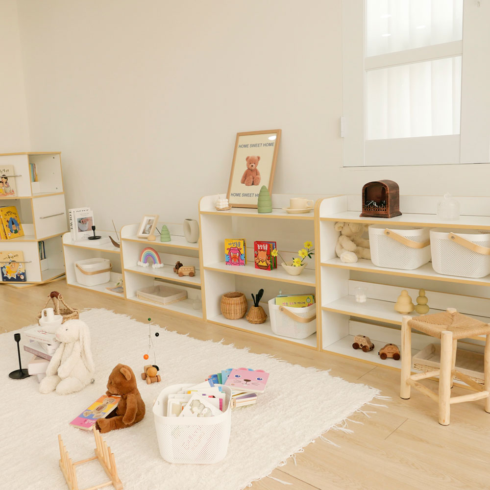 심플룸 교구장 전면 책장 낮은 원목 아기 유아 3단