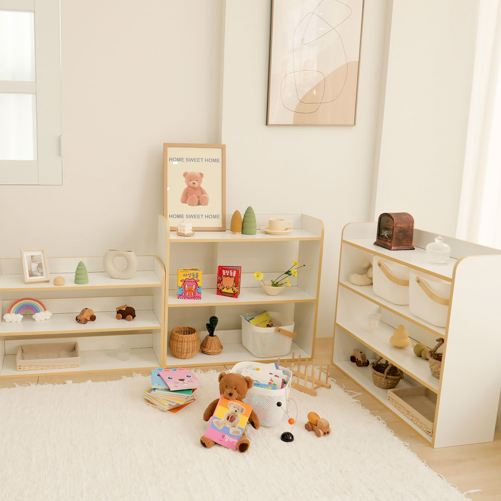 심플룸 교구장 전면 책장 낮은 원목 아기 유아 3단