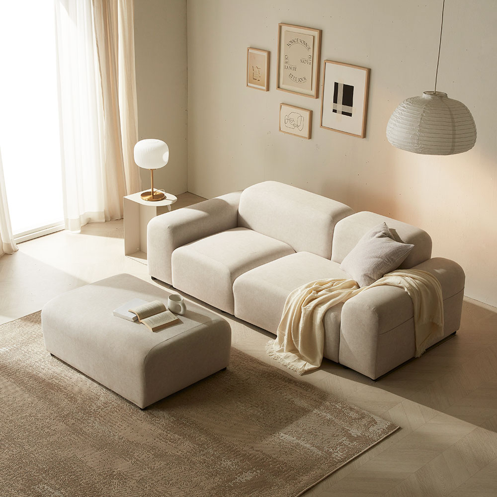 장인가구 로엠 3인용 이지클린 조야 패브릭 소파(스툴포함)