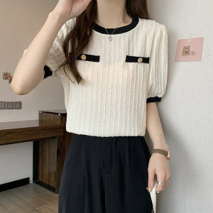 플라워나염 자수 레이스 펀칭 프릴 코튼 빅카라 퍼프 반팔 여름 여성 블라... 착용 후기 | 사이즈/핏 총정리 - 상품 이미지 3