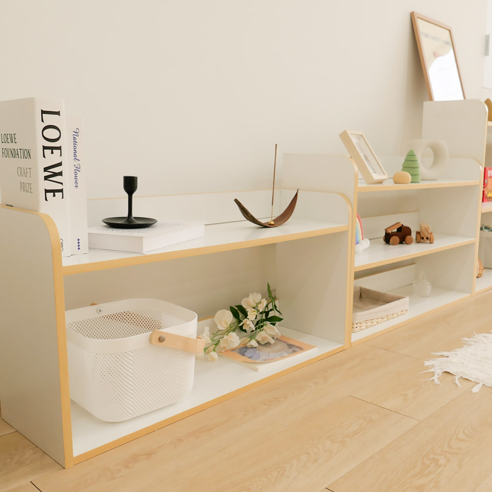 심플룸 아기 책장 교구장 유아 전면 원목 우드 아이 2단 책장 화이트