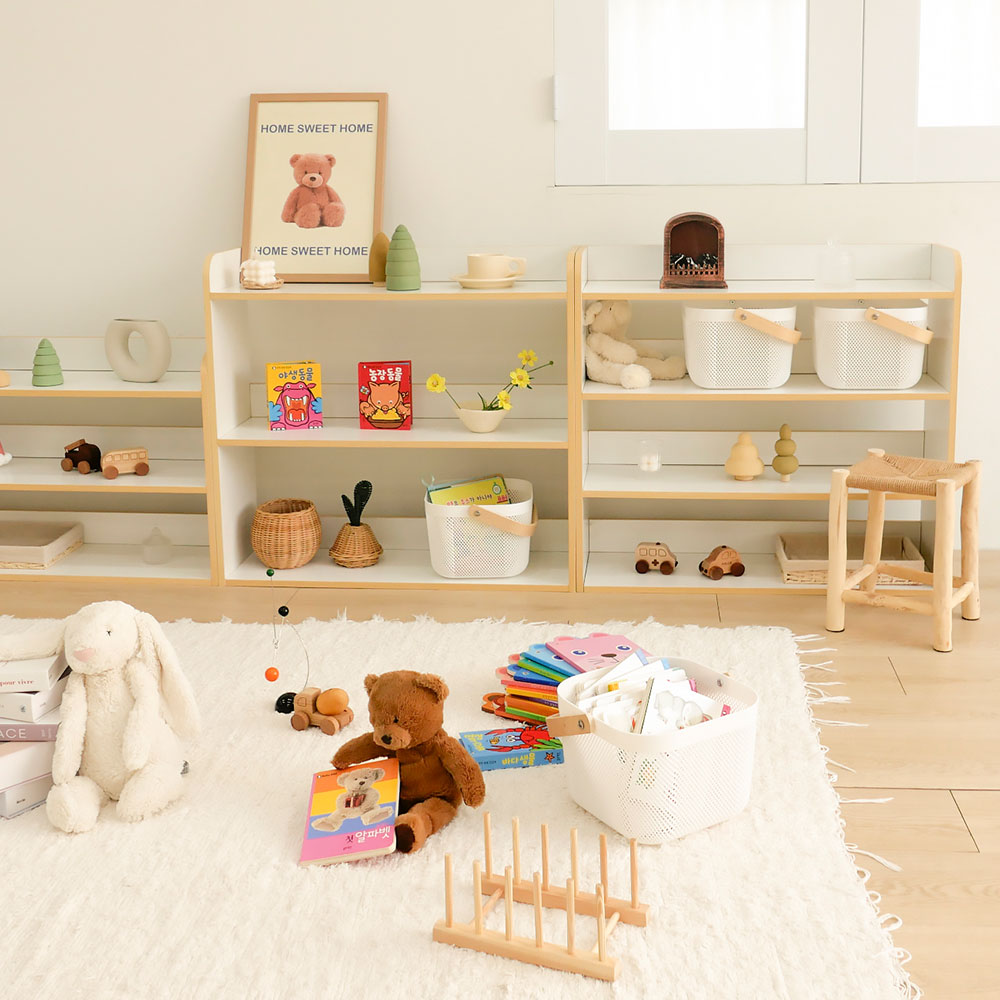 심플룸 교구장 전면 책장 낮은 원목 아기 유아 3단
