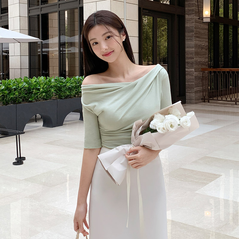 (국내제작)달리아 언발 랩 셔링 반팔 티셔츠 ts3772 이미지 2