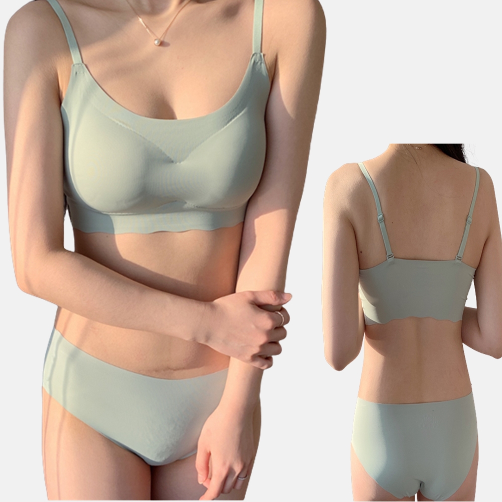 US 172 데일리심 리스 브라탑 세트 팬티 여성 노와이어 빅사이즈