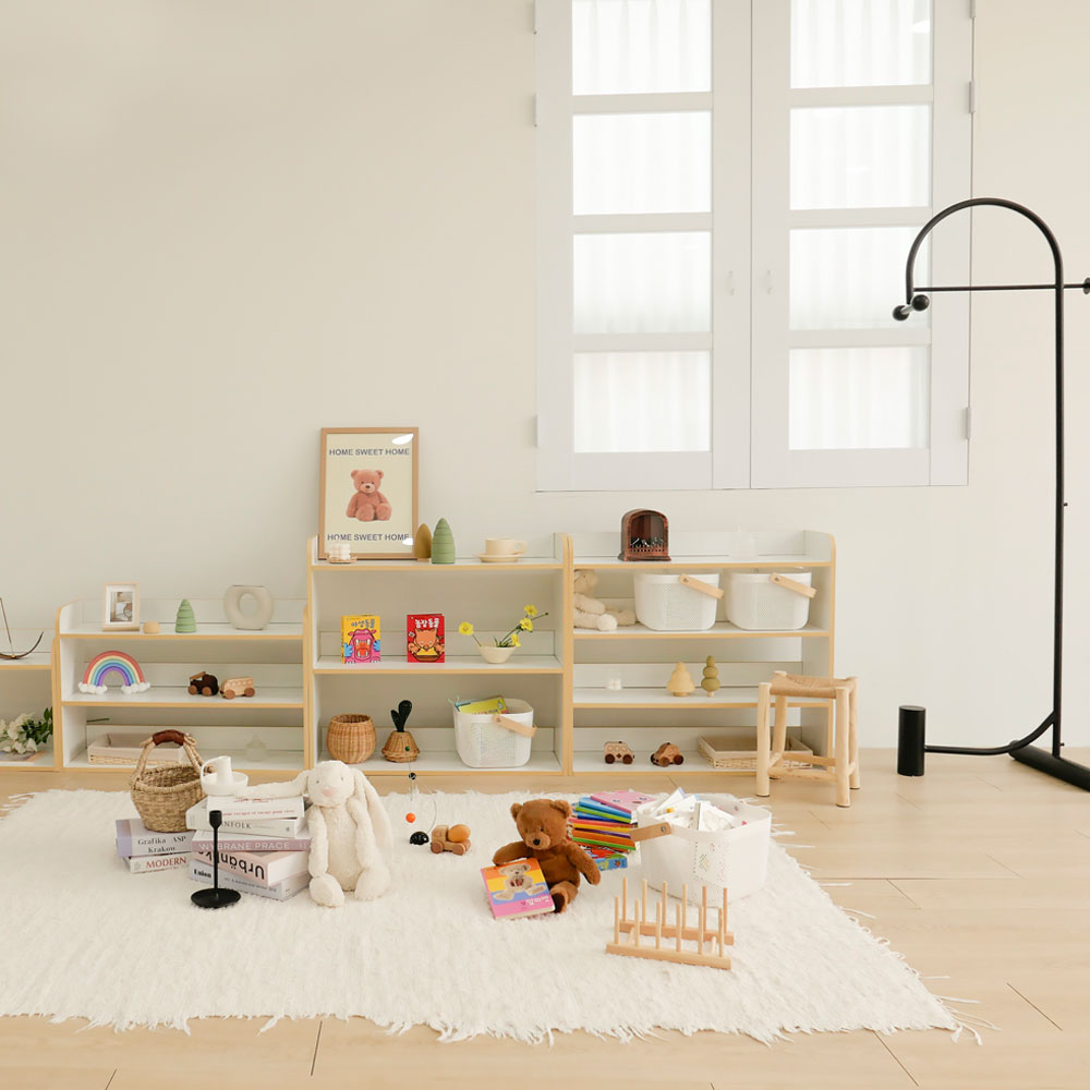 심플룸 교구장 전면 책장 낮은 원목 아기 유아 3단