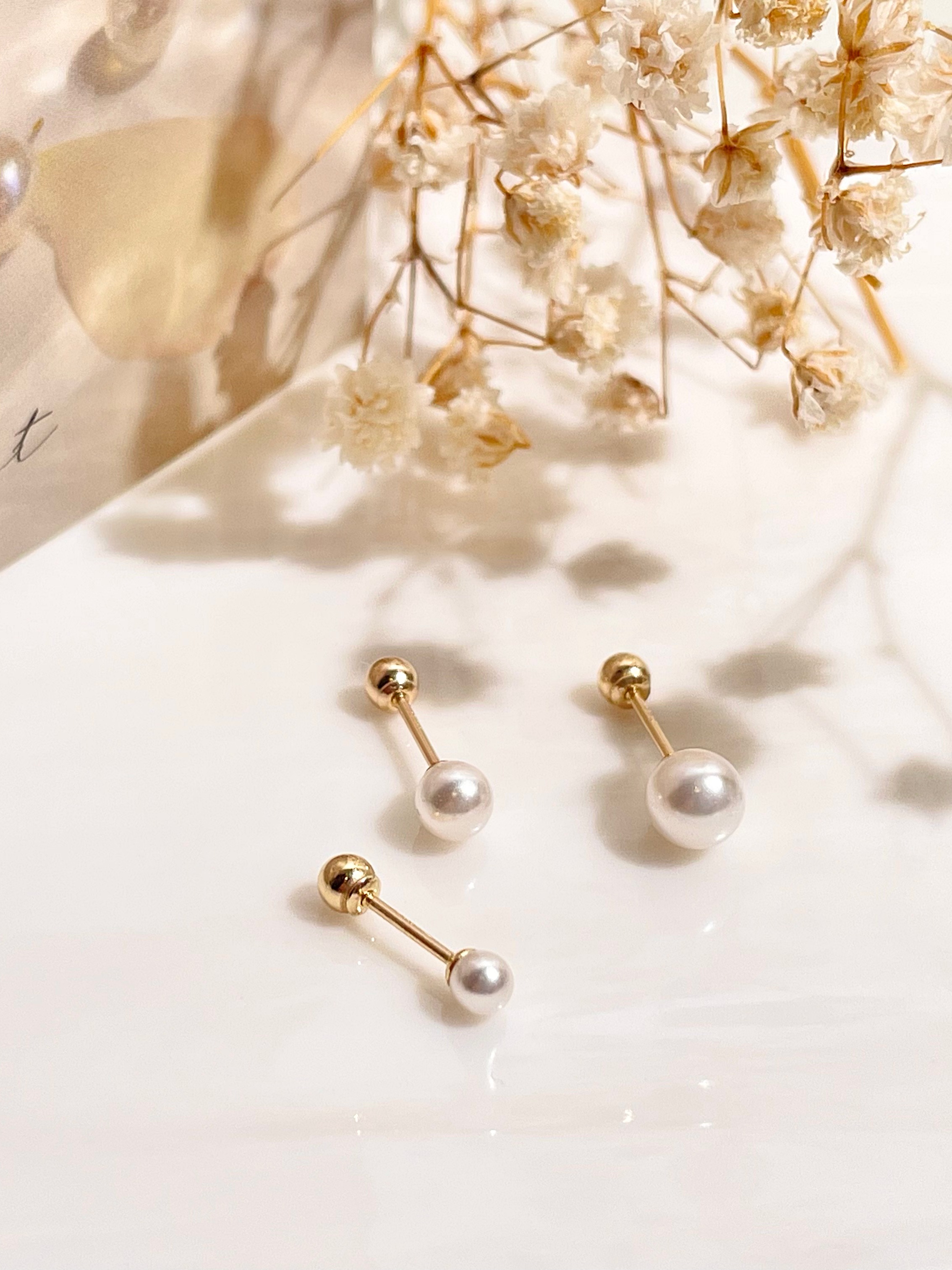 14k 스왈 진주 피어싱 데일리 신부 하객용 3mm 4mm 5mm 6mm 기본 베이직 - 상세 이미지 3